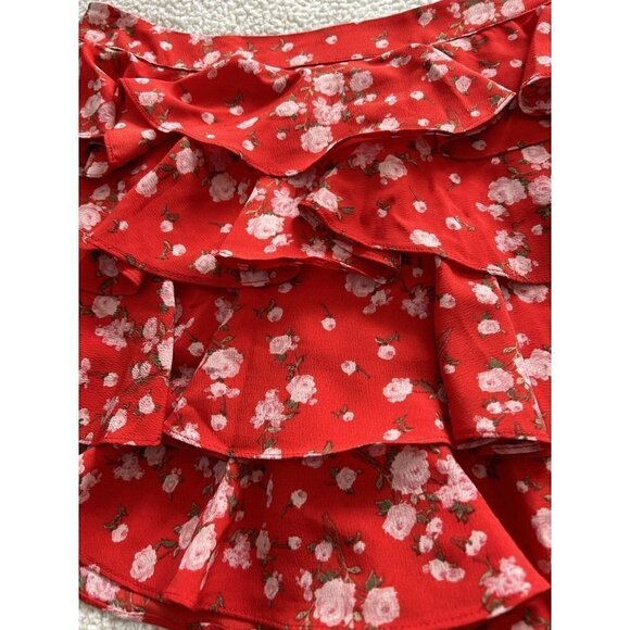 Sage The Label Red Poppy Punch Tiered Mini Skirt Size L - Picture 4 of 8